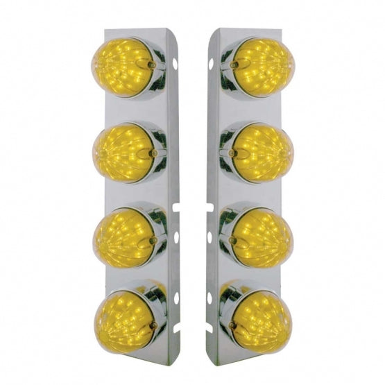 SS Front Air Cleaner Bracket With 8X 19 LED Bullet Style Lights & Bezels For Peterbilt-Amber LED & Lens