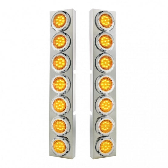 SS Front Air Cleaner Bracket With 14X 9 LED 2" Lights Bezel For KW Trucks -Amber LED & Lens