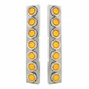 SS Front Air Cleaner Bracket With 14X 9 LED 2" Lights Bezel For KW Trucks -Amber LED & Lens