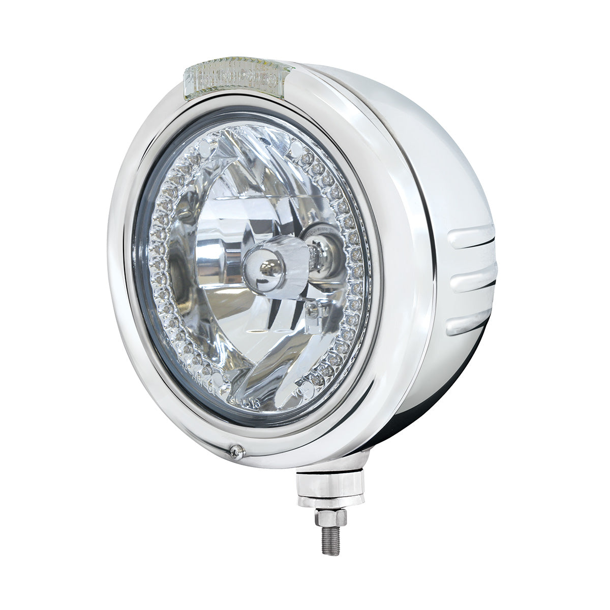 SS Classic Embossed Stripe Headlight H4 With White LED & Dual Mode LED Signal -Clear Lens