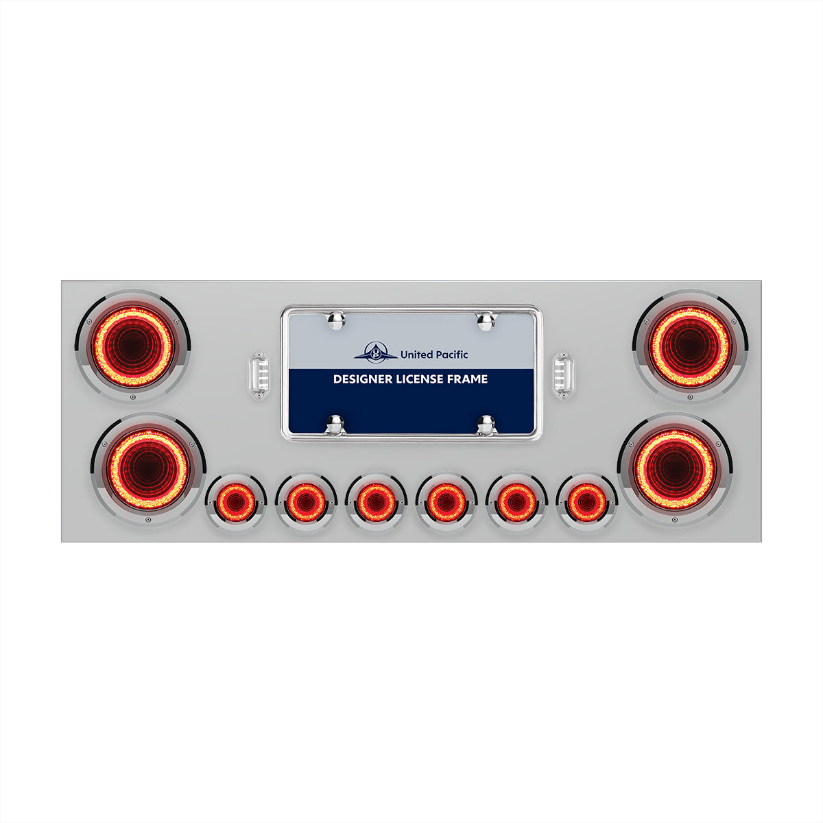 SS Rear Center Panel With Four 23 LED 4" Lights & Six 9 LED 2" Mirage Lights & Bezels - Red LED/Red Lens