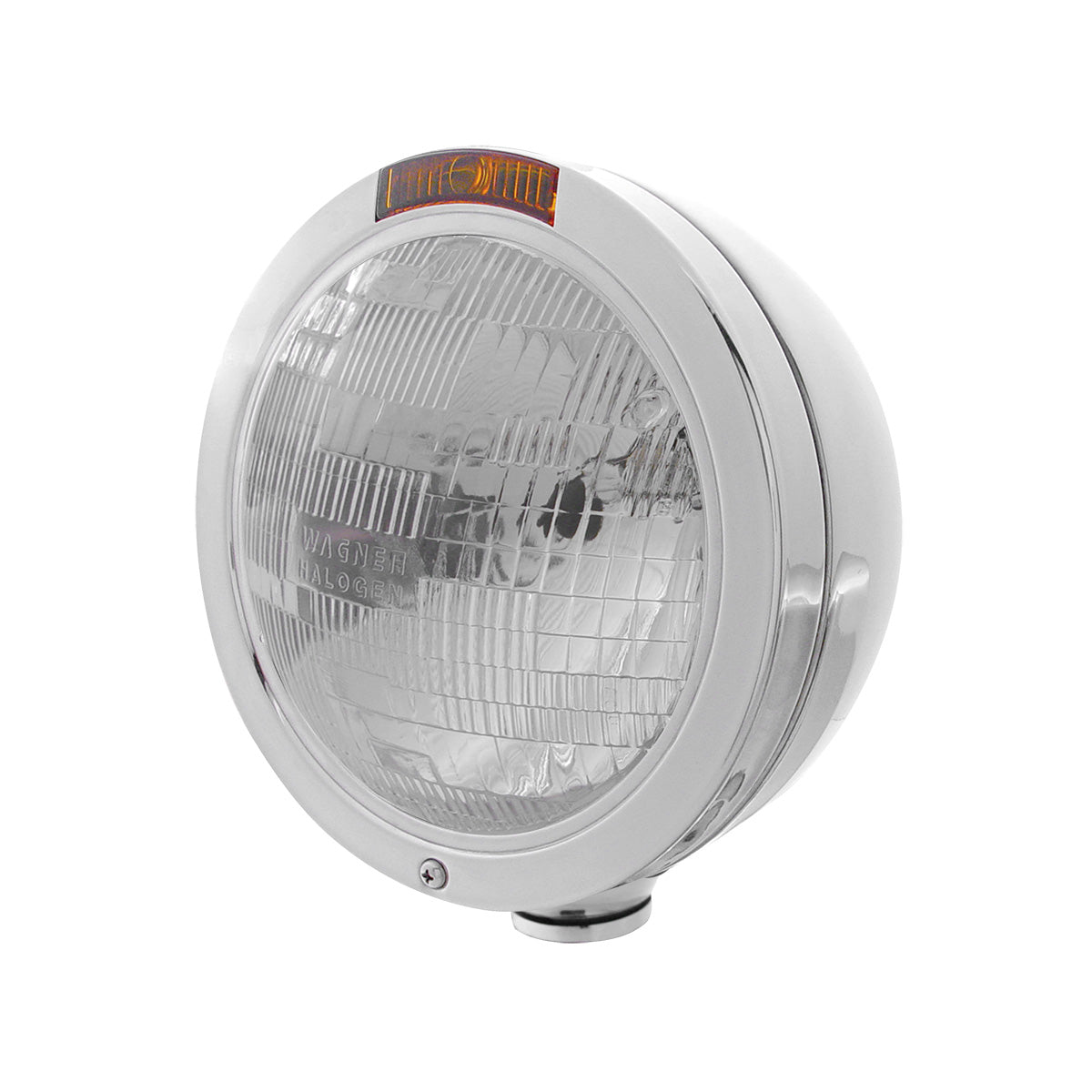Stainless Steel Bullet Classic Headlight H6024 Bulb & Turn Signal - Amber Lens