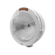 Stainless Steel Bullet Classic Headlight H6024 Bulb & Turn Signal - Amber Lens