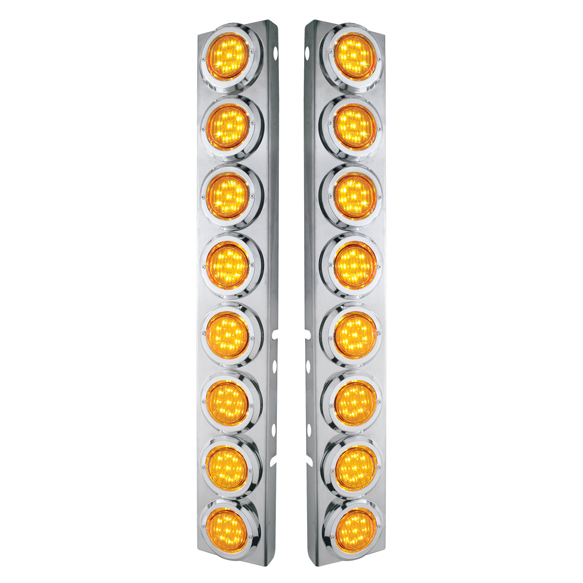 SS Front Air Cleaner Bracket With 16X 9 LED 2" Lights & Bezels For Peterbilt-Amber LED & Lens
