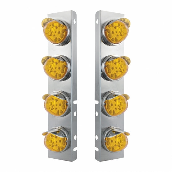 SS Front Air Cleaner Bracket With 8X 17 Amber LED Reflector Watermelon Lights & SS Visors For Peterbilt-Amber Lens