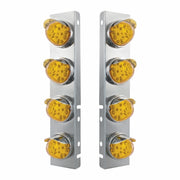 SS Front Air Cleaner Bracket With 8X 17 Amber LED Reflector Watermelon Lights & SS Visors For Peterbilt-Amber Lens