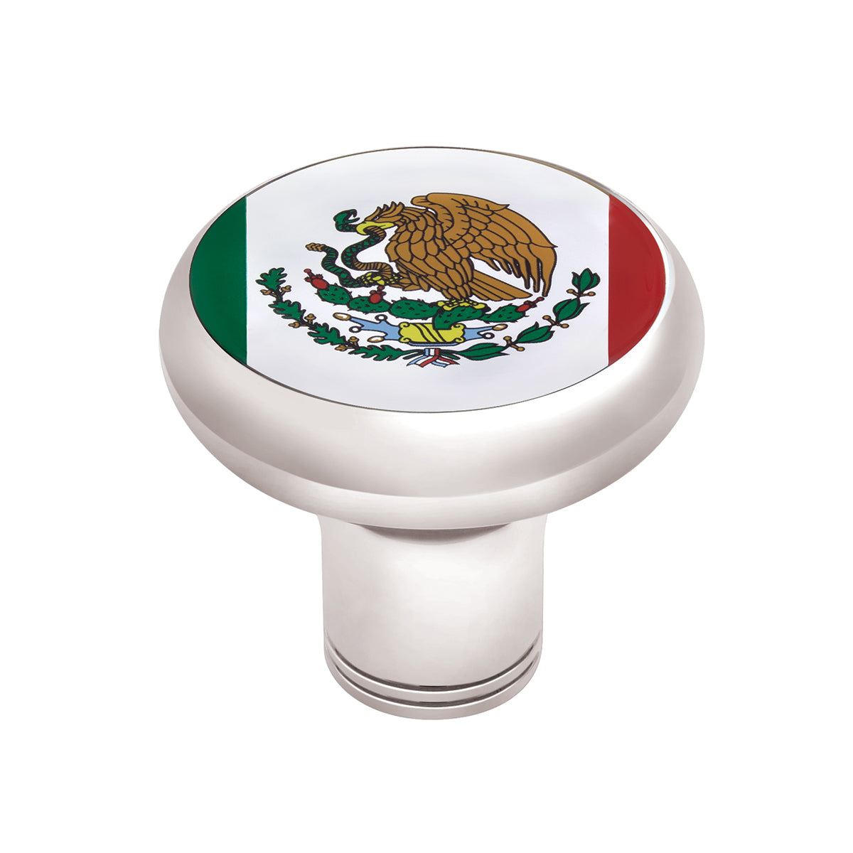 1/2"-13 Thread-On Gearshift Knob With Mexico Flag Sticker - Chrome