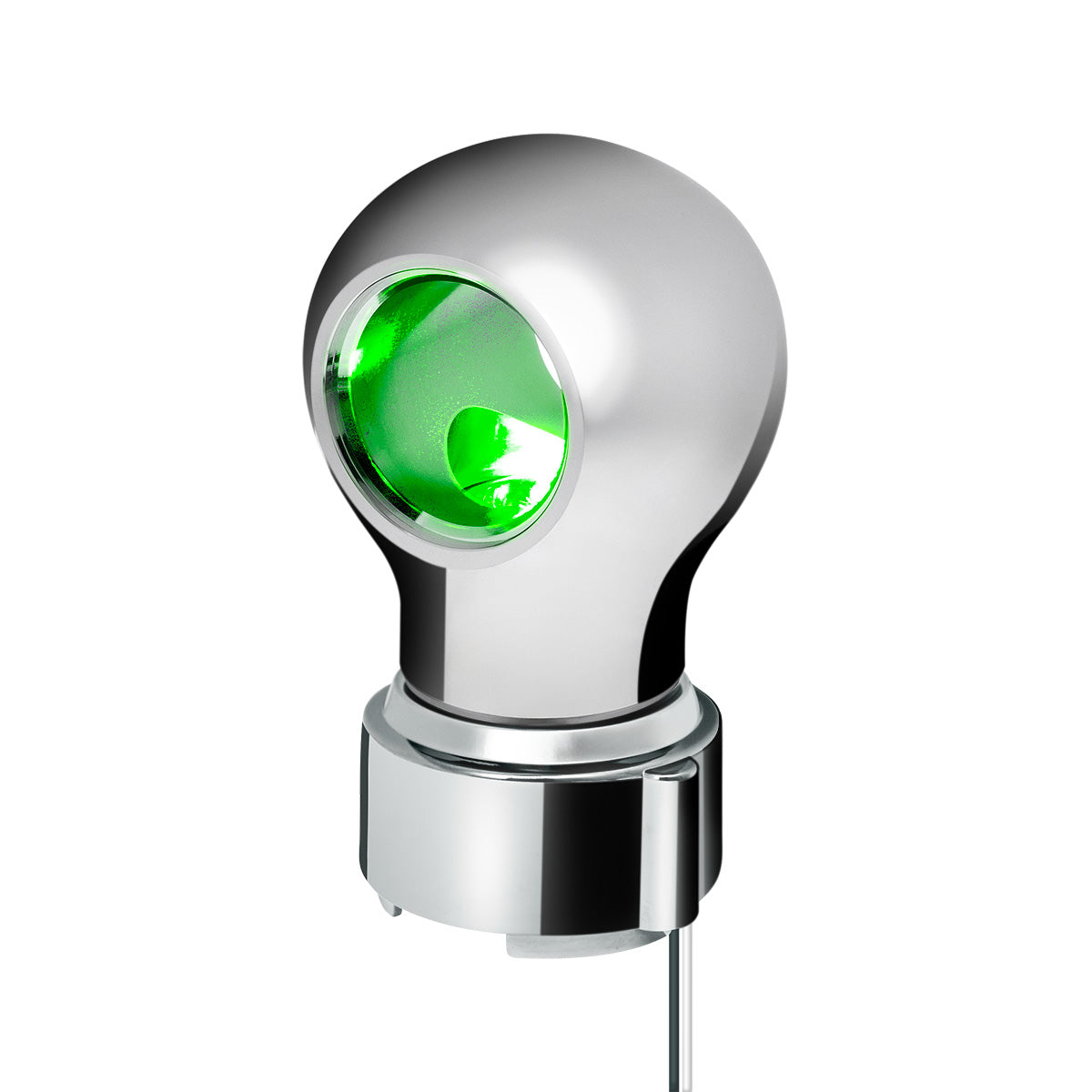 Thread-On Chrome Charlotte Style Gearshift Knob With LED 9/10 Speed Adapter-Green LED