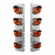 SS Front Air Cleaner Bracket With 8X Glass Watermelon Lights & SS Visors For Peterbilt-Dark Amber Lens