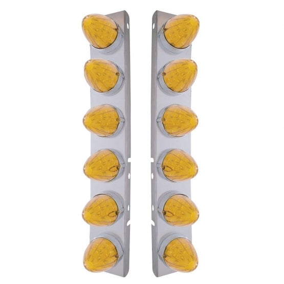SS Front Air Cleaner Bracket With 12X 19 LED Watermelon Lights & Bezels For Peterbilt-Amber LED & Lens