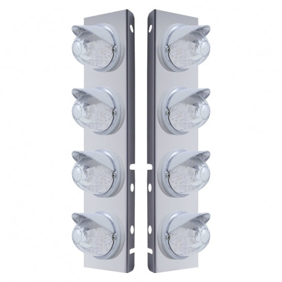 SS Front Air Cleaner Bracket With 8X 17 Amber LED Dual Func. Watermelon Lights & Visors For Peterbilt-Clear Lens
