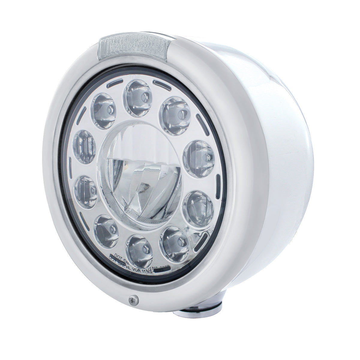 Stainless Classic Half Moon Headlight 11 LED Bulb & LED Signal - Clear Lens