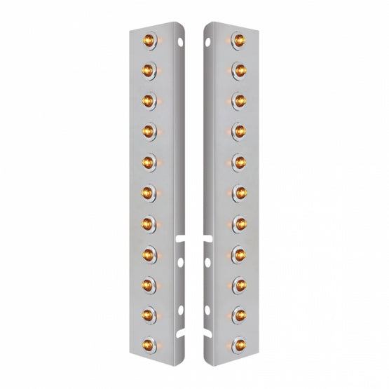 SS Front Air Cleaner Bracket With 22X 2 Amber LED 3/4" Mini Lights & SS Bezels For Peterbilt-Clear Lens