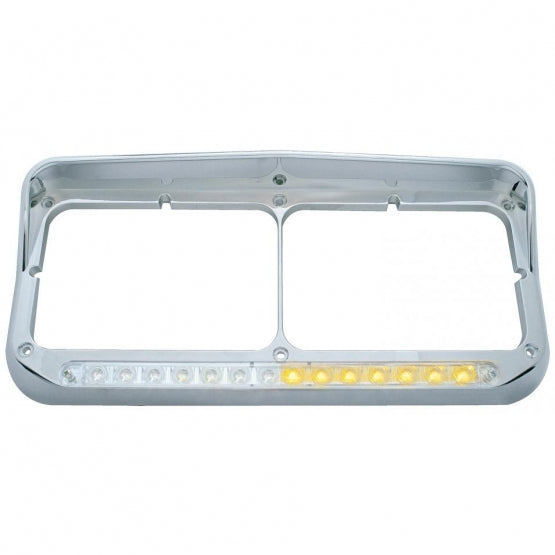 Rectangular Dual Headlight Bezel With Visor And LED Sequential Light Bar (Driver) - Amber LED/Clear Lens