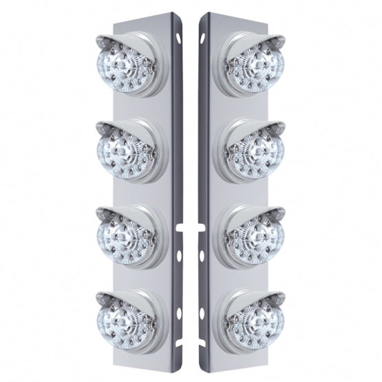 SS Front Air Cleaner Bracket With 8X 17 LED Reflector Lights & Visors For Peterbilt-Amber LED/Clear Lens
