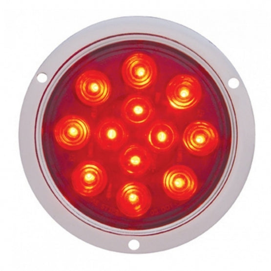 12 LED 4" Round Flange Mount Light (Stop, Turn & Tail) - Red LED/Red Lens (Bulk)