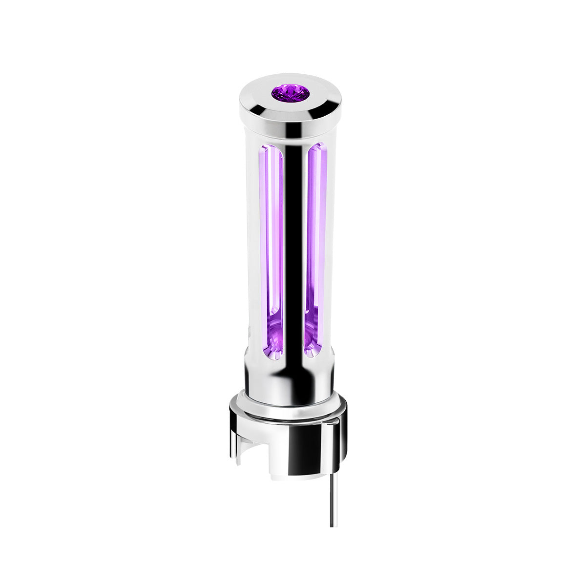 Thread-On Chrome Sonoma Style Gearshift Knob With LED 13/15/18 Speed Adapter-Purple Crystal/Purple LED