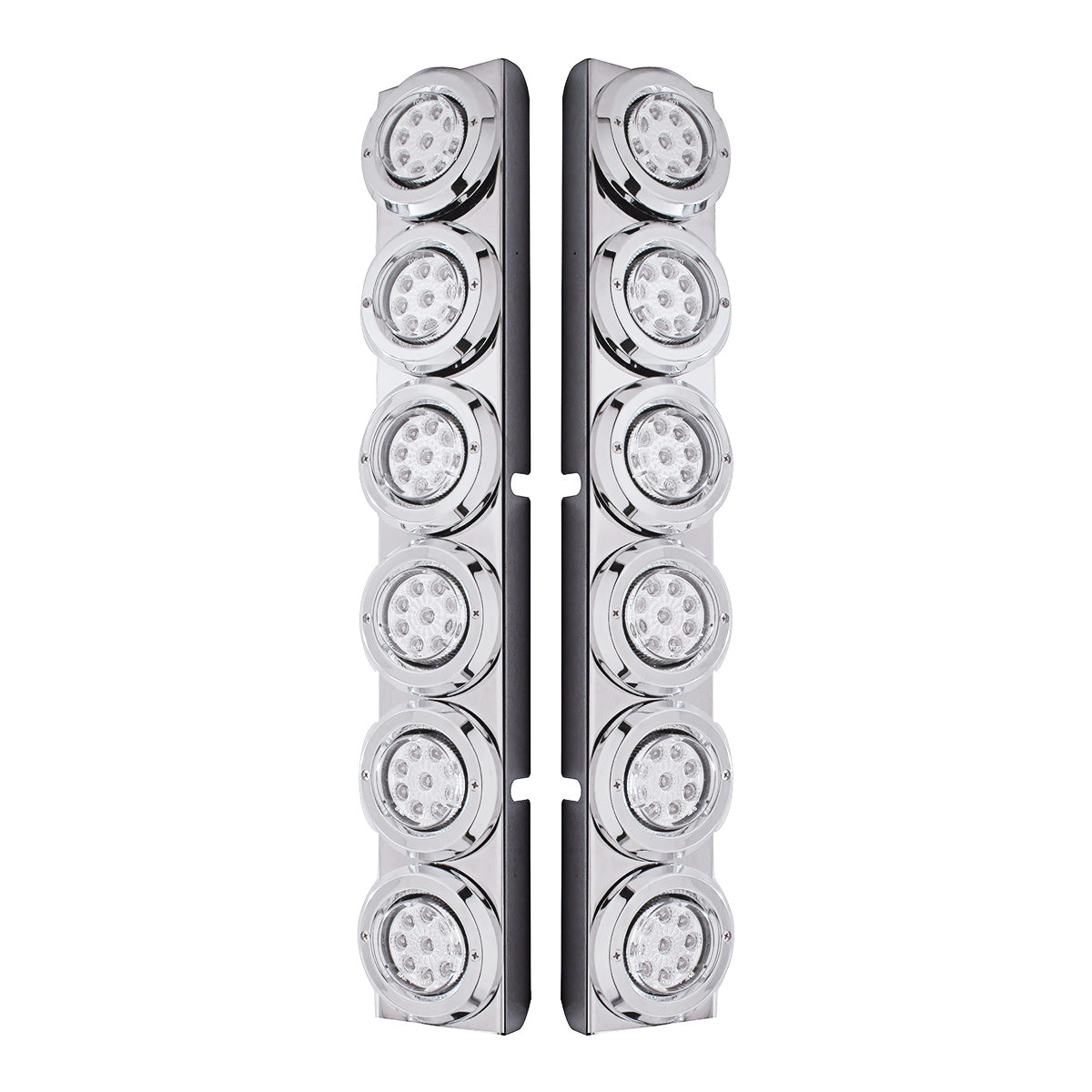 SS Rear Air Cleaner Bracket With 12X 9 LED 2" Reflector Lights & Bezels For Peterbilt-Red LED/Clear Lens