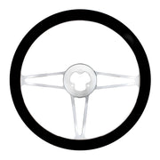 18" Chrome Aluminum "3-Spoke" Style Steering Wheel With Black Leather Rim
