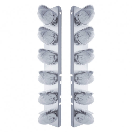 SS Front Air Cleaner Bracket With 12X 19 LED Beehive Lights & Visors For Peterbilt-Amber LED/Clear Lens