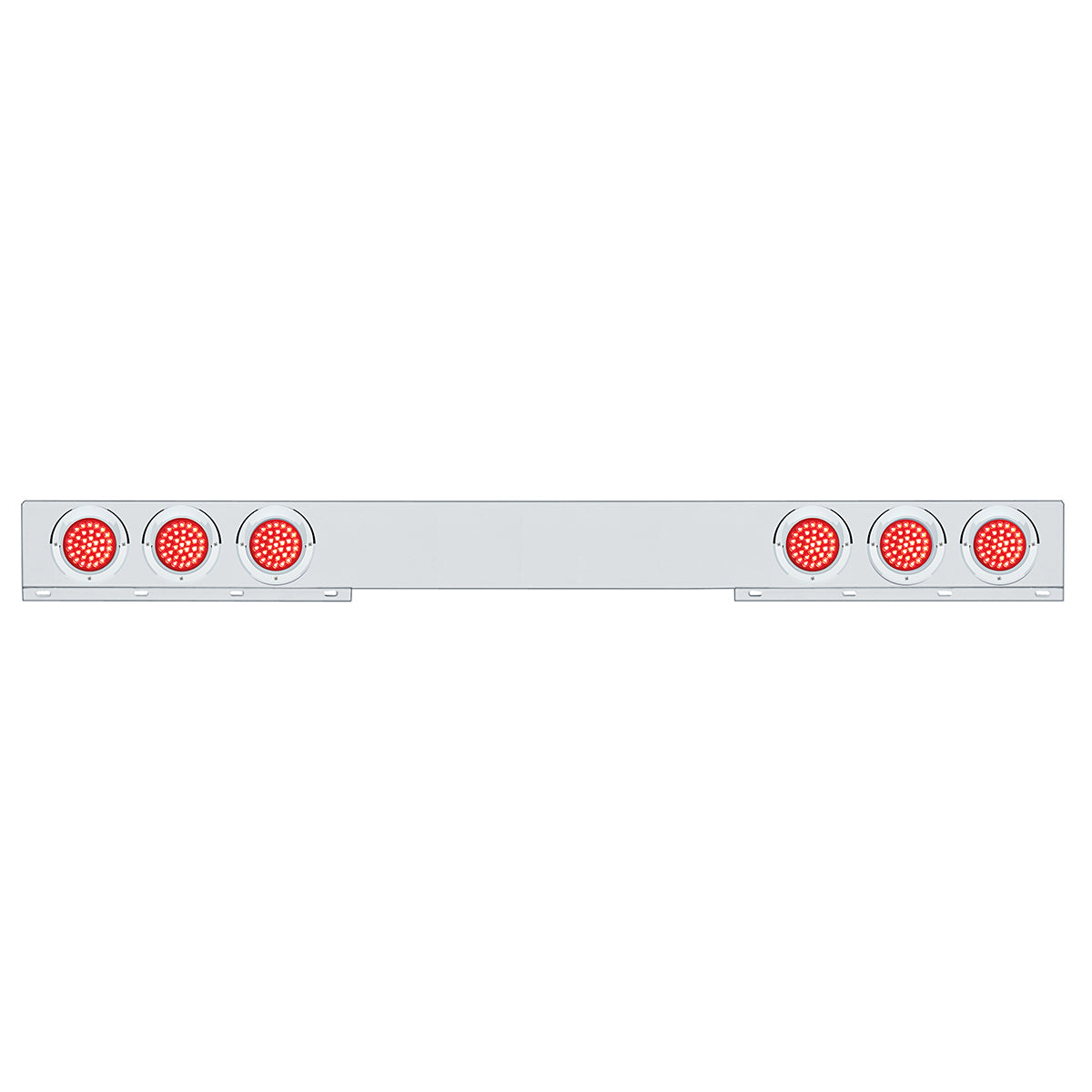 Chrome 1 Piece Rear Light Bar With Six 36 LED 4" Lights & Visors - Red LED/Red Lens
