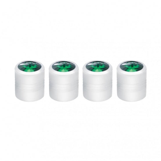 Chrome Round Valve Caps With Green Crystal (4-Pack)