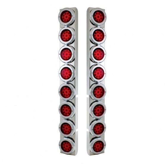 SS Rear Air Cleaner Bracket With 16X 9 LED 2" Reflector Lights & Bezels For Peterbilt-Red LED & Lens