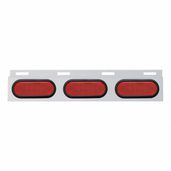 Stainless Top Mud Flap Plate With Three 12 LED Lights & Grommet - Red LED/Red Lens (Each)