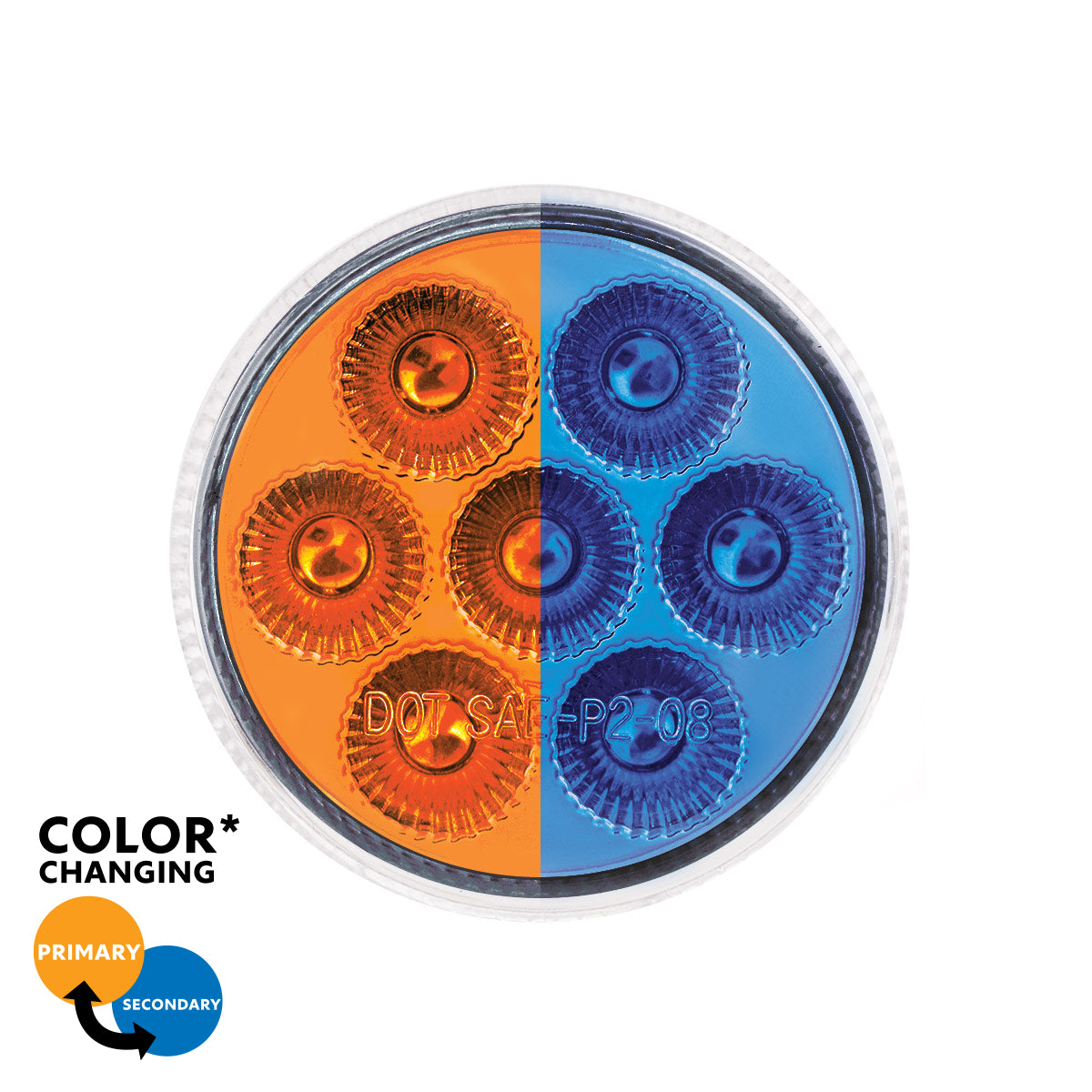 7 LED 2" Round Double Fury Light (Clearance/Marker) - Amber & Blue LED/Clear Lens
