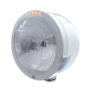 Stainless Steel Bullet Half Moon Headlight H6024 Bulb & LED Turn Signal - Clear Lens