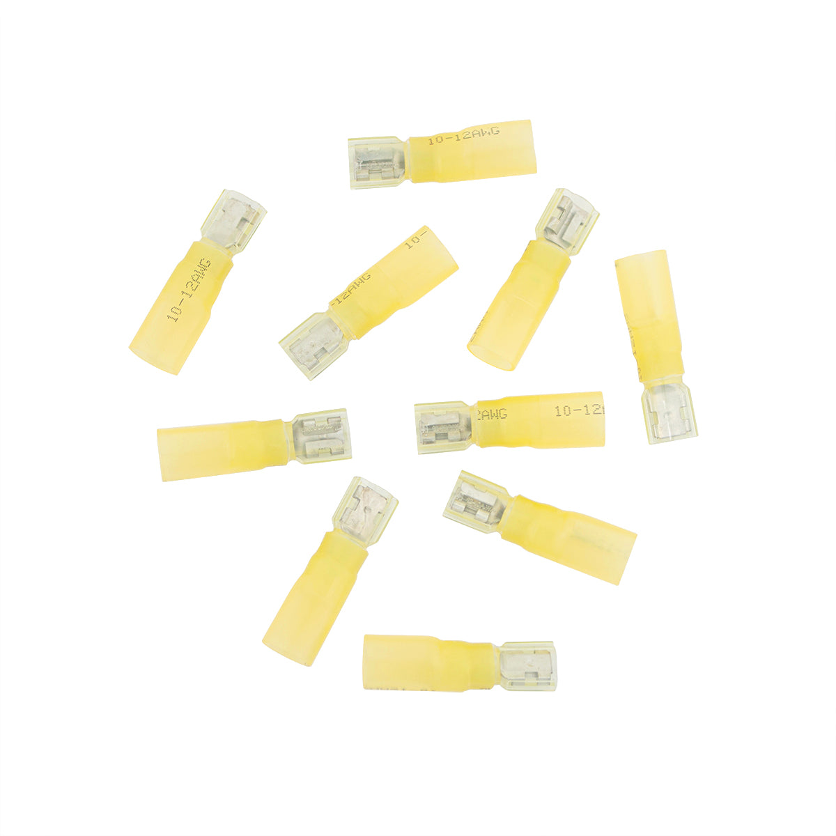 12-10 AWG .250 Tab CS Fully Insulated Heat Shrink FM Disconnect - Yellow (10-Pack)