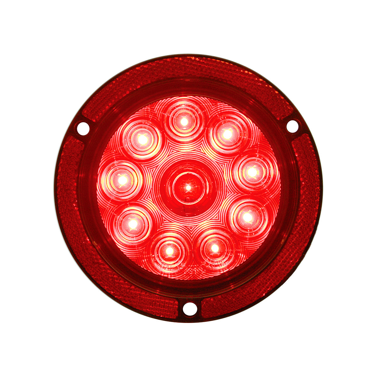10 LED 4" Round Reflex Flange Mount Light (Stop, Turn & Tail) - Red LED/Red Lens