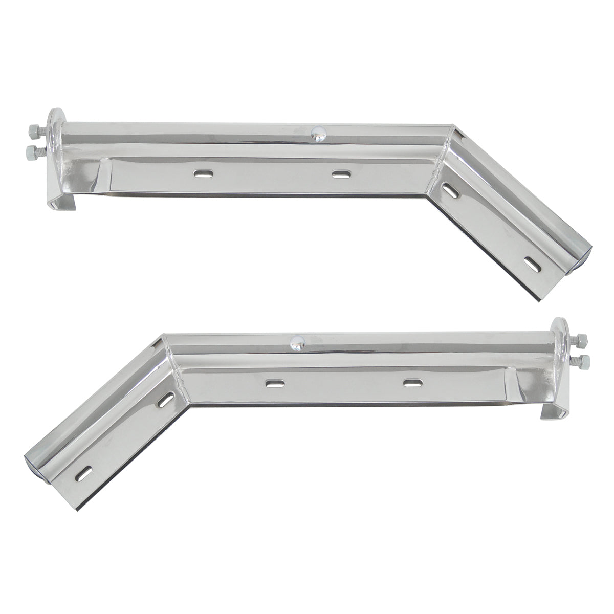 28" Chrome 45-Degree Angled Mud Flap Hangers - 1-1/8" Bolt Pattern - Competition Series (Pair)