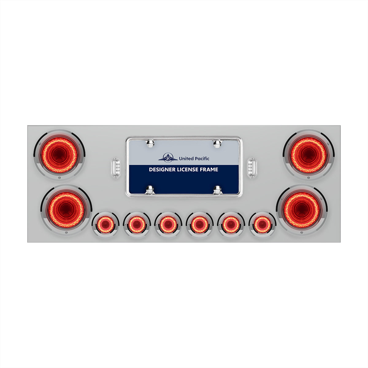 SS Rear Center Panel With Four 23 LED 4" Lights & Six 9 LED 2" Mirage Lights & Bezels - Red LED/Clear Lens