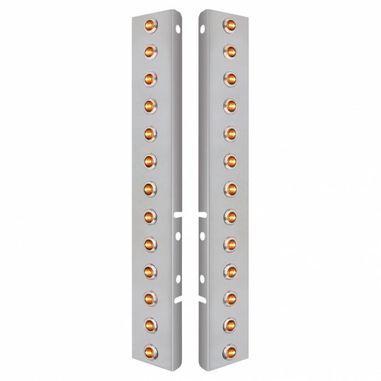 SS Front Air Cleaner Bracket With 26X 3 LED 3/4" Mini Lights & SS Bezels For Peterbilt-Amber LED/Clear Lens