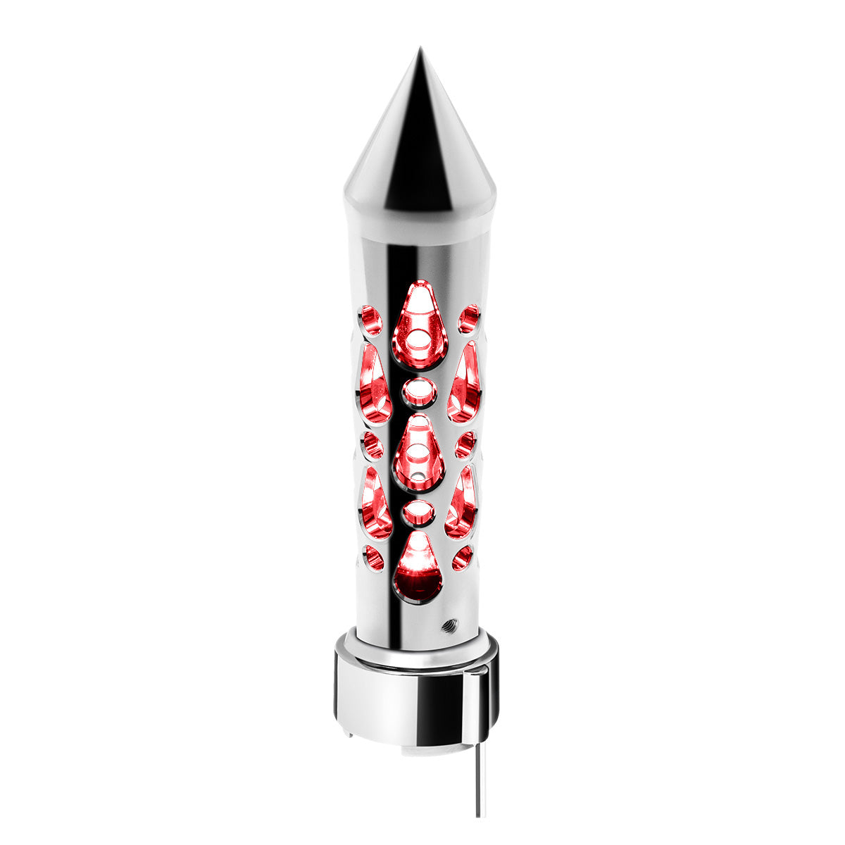 Brooklyn Style Spike Gearshift Knob With LED 9/10 Speed Adapter - Chrome/Red LED