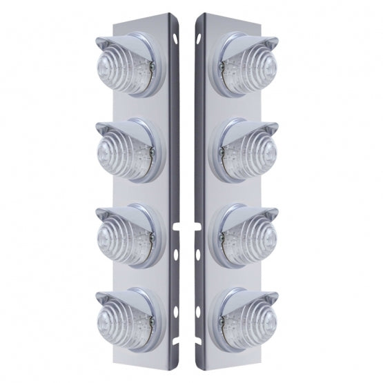 SS Front Air Cleaner Bracket With 8X 17 LED Beehive Lights & Visors For Peterbilt -Amber LED/Clear Lens