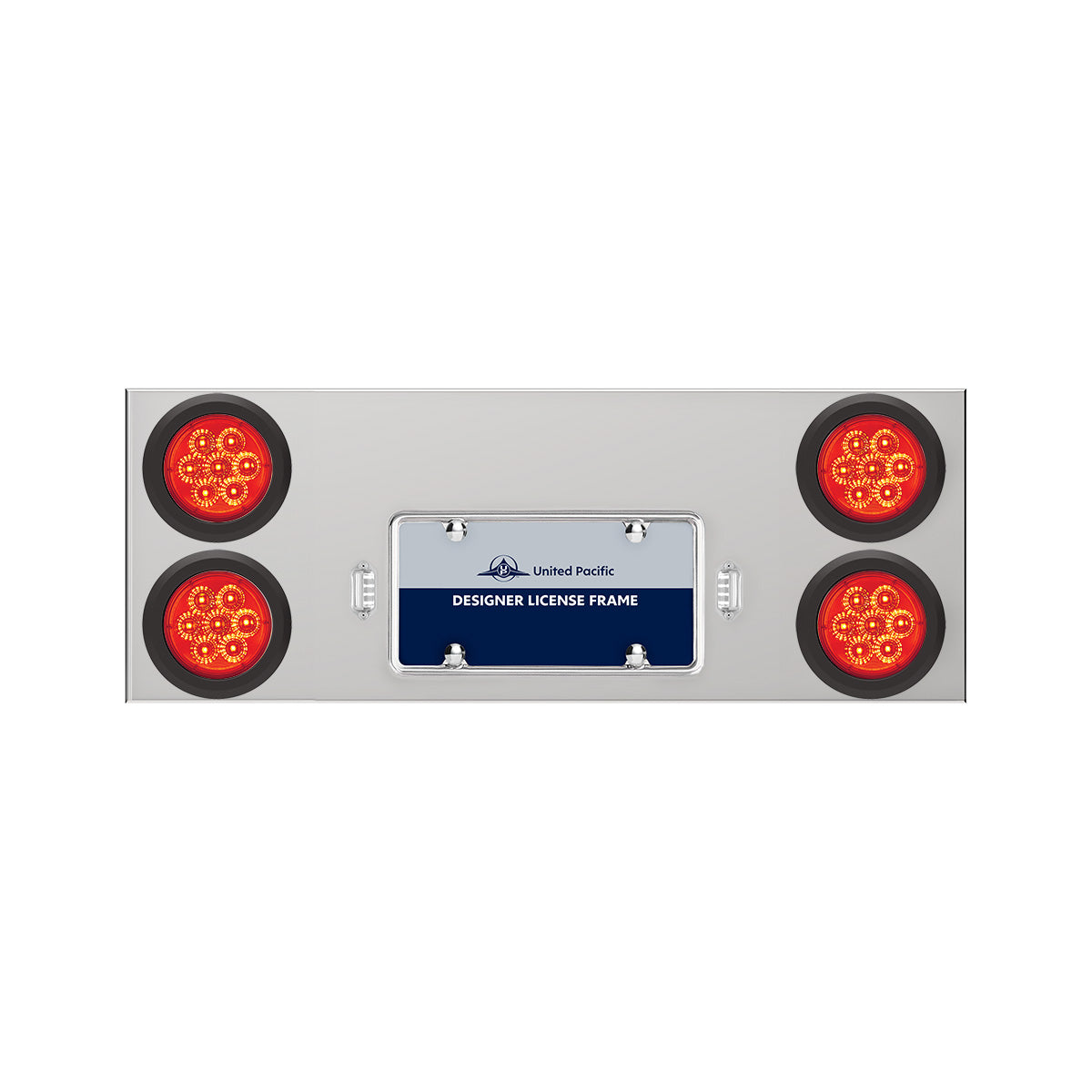 33-3/4" Stainless Rear Center Panel With Four 7 LED 4" Reflector Lights & Grommets - Red LED/Red Lens