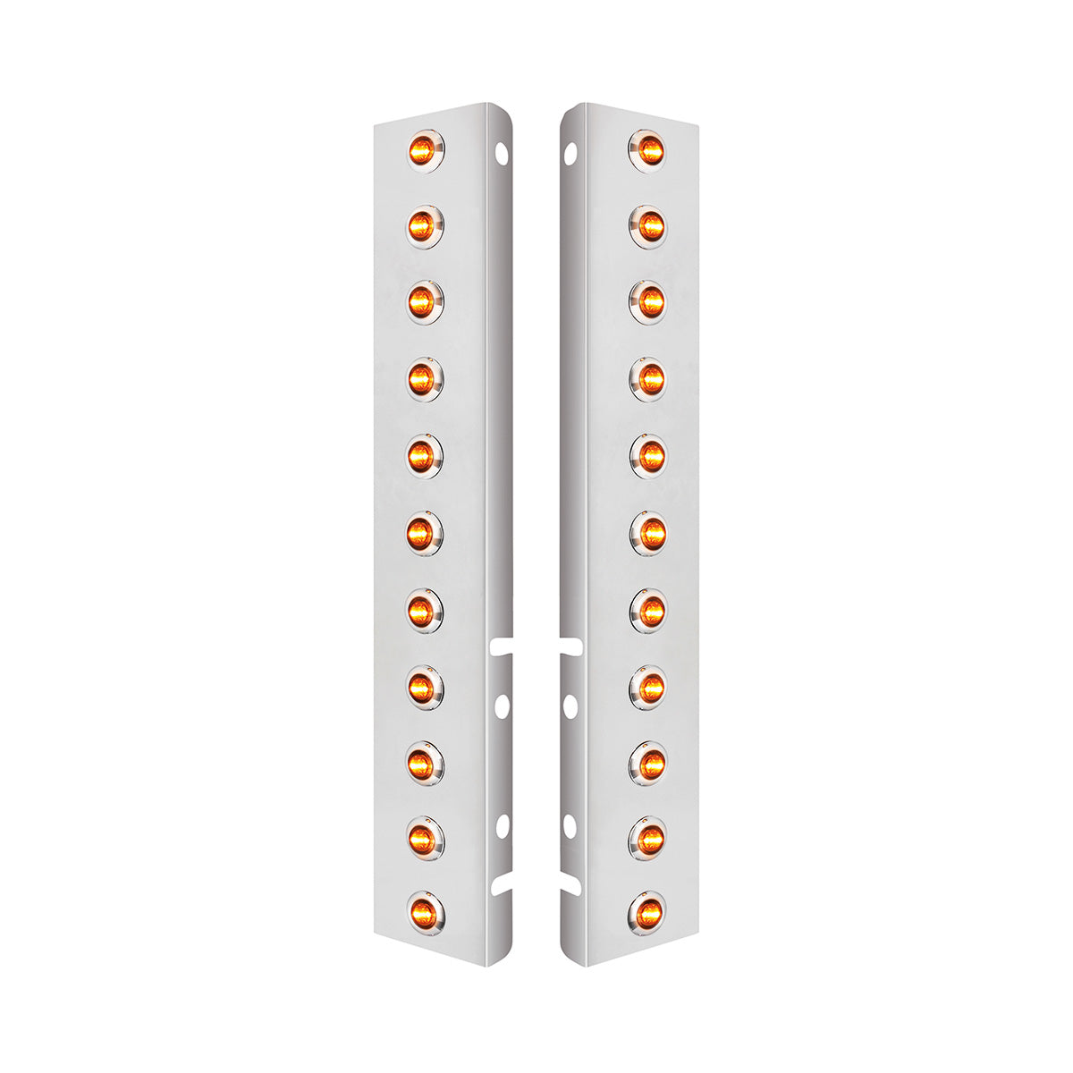 SS Front Air Cleaner Bracket With 22X 3 Amber LED 3/4" Mini Lights & SS Bezels For Peterbilt-Clear Lens