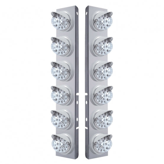 SS Front Air Cleaner Bracket With 12X 17 LED Reflector Lights & Visors For Peterbilt-Amber LED/Clear Lens