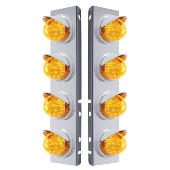SS Front Air Cleaner Bracket With 8X 17 LED Reflector Lights & Visors For Peterbilt-Amber LED & Lens