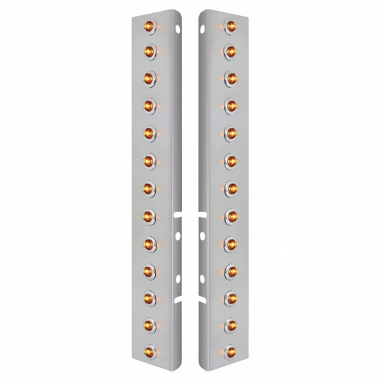 SS Front Air Cleaner Bracket With 26X 2 Amber LED 3/4" Mini Lights & SS Bezels For Peterbilt-Amber Lens