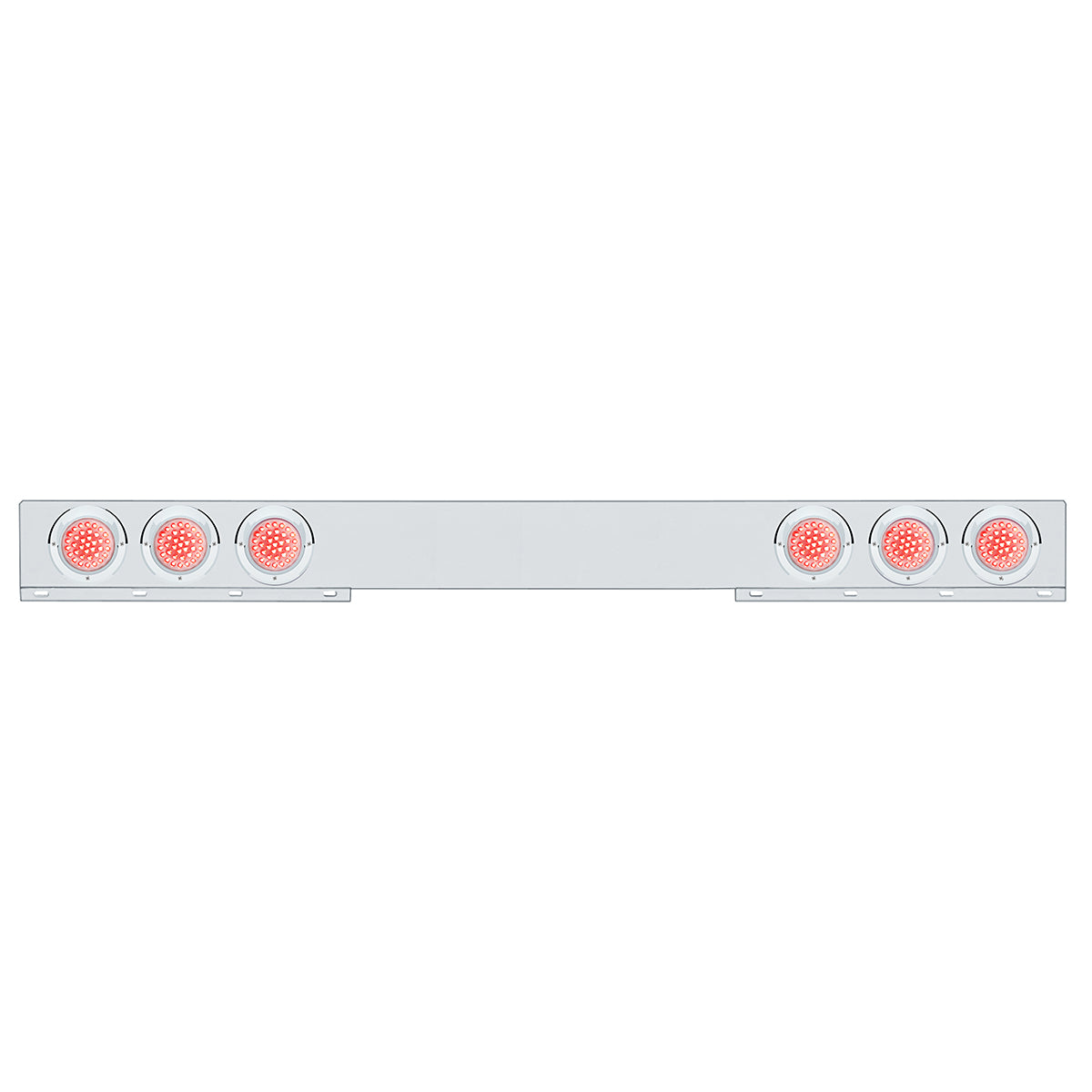 Stainless 1 Piece Rear Light Bar With 6X 36 LED 4" Lights & Visors - Red LED/Clear Lens