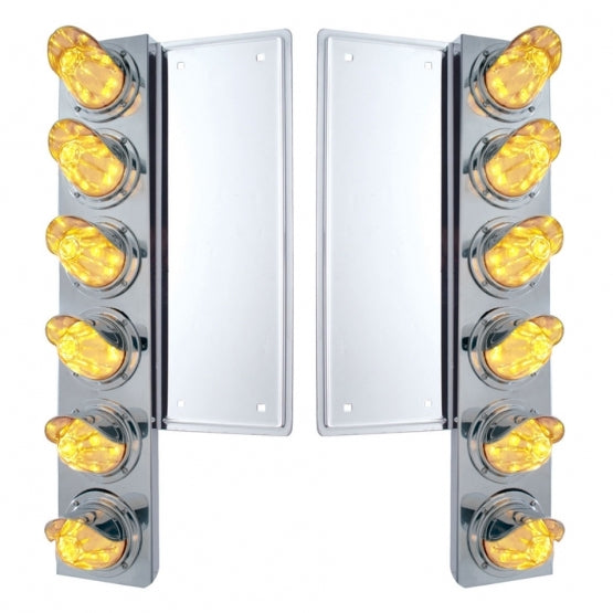 FL SS Front Air Cleaner Bracket With 12X 11 LED Watermelon Lights & Visors -Amber LED/Clear Lens