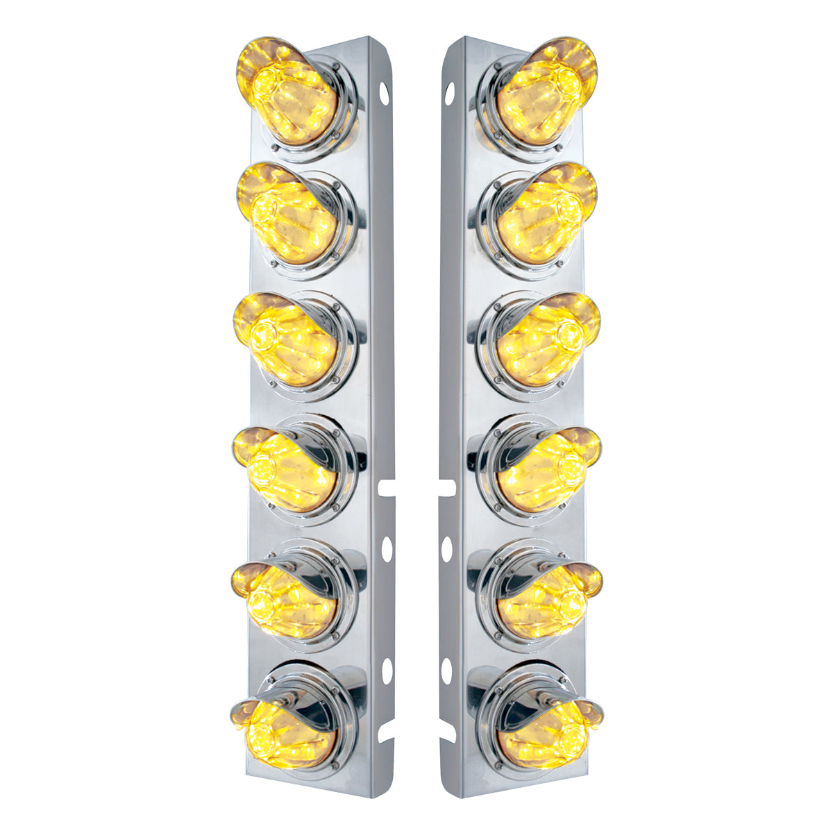 SS Front Air Cleaner Bracket With 12X 11 LED Watermelon Lights & Visors For Peterbilt-Amber LED/Clear Lens