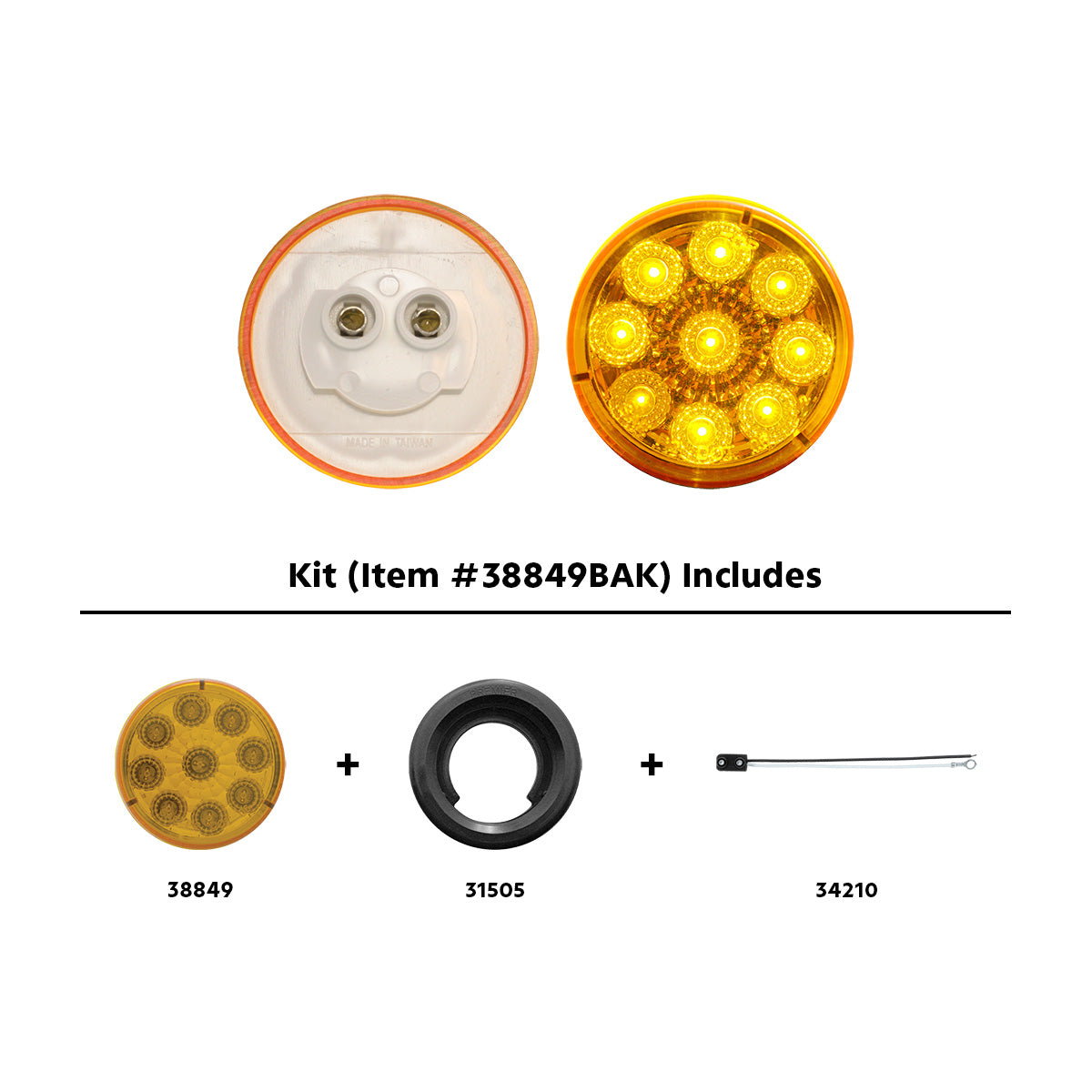 9 LED 2" Round Reflector Light Kit (Clearance/Marker) - Amber LED/Amber Lens