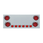 SS Rear Center Panel With 4X Red LED 4" Light & 6X Red LED 2" Light & Bezel -Red Lens (No LP Holes)-CS