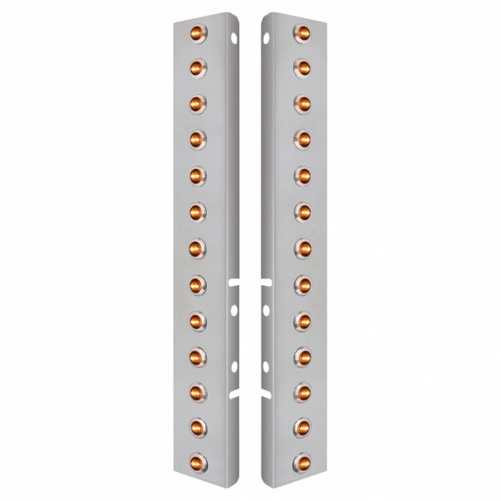 SS Front Air Cleaner Bracket With 26X 3 LED 3/4" Mini Lights & SS Bezels For Peterbilt-Amber LED & Lens