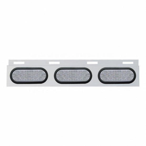 Stainless Top Mud Flap Plate With 3X 19 LED 6" Oval Lights & Grommets - Red LED/Clear Lens (Each)