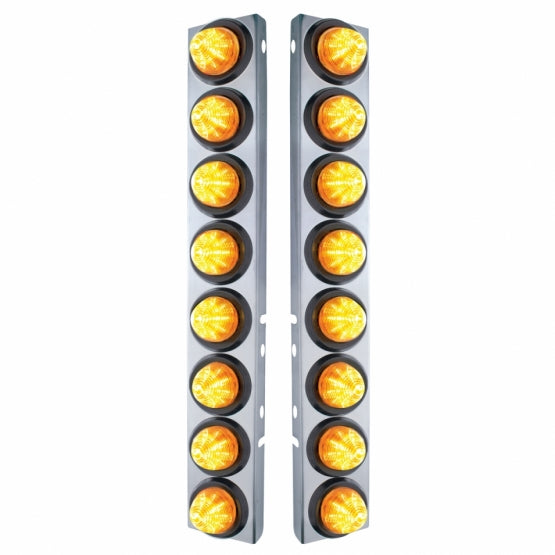 SS Front Air Cleaner Bracket With 16X 9 LED 2" Beehive Lights For Peterbilt-Amber LED & Lens